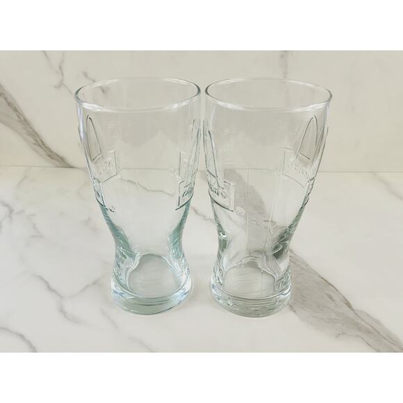 McDonald's Clear Tall Glass 16oz Drinking Glasses 6 1/2" Embossed Logo 1992 x2 - Picture 6 of 13
